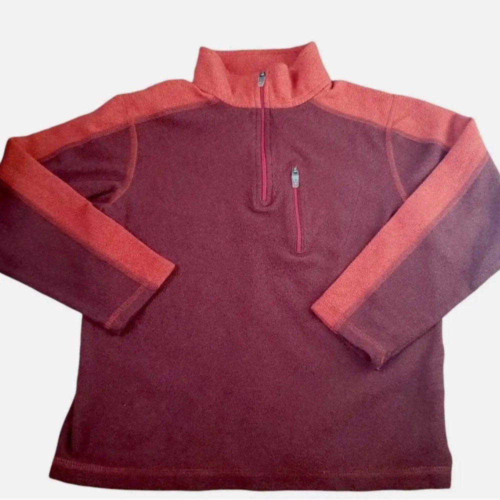 L.L.Bean Fleece Quarter Zip Pullover Sweater Red/ Burnt Orange Kids Size M 8-10